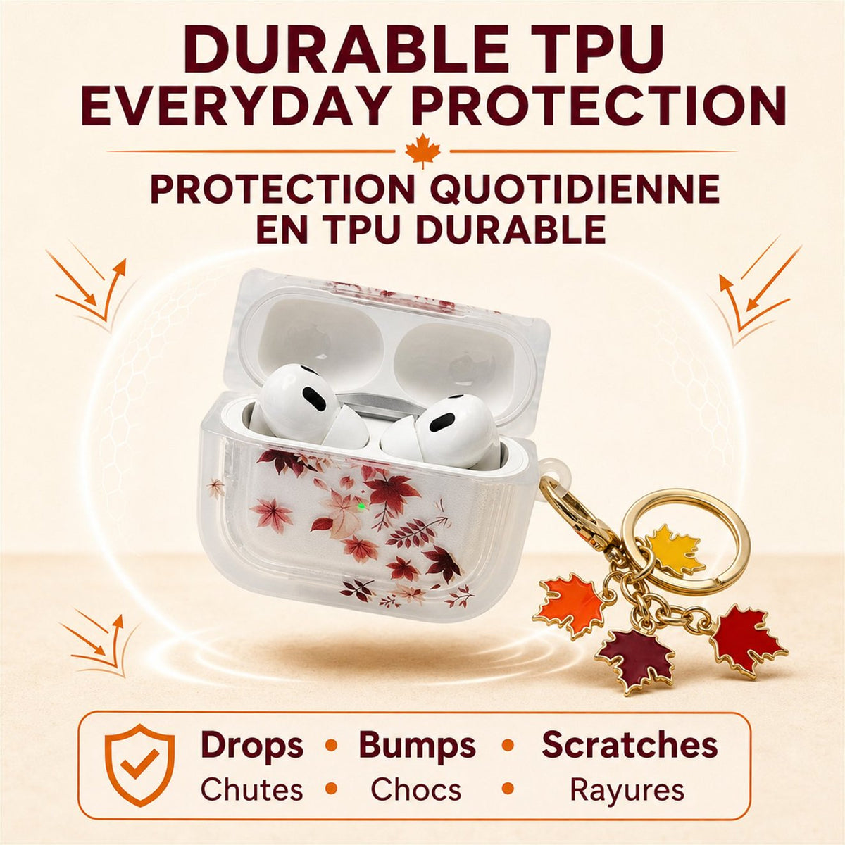 Axxlern Design AirPods Pro 2 Case,Cover with Maple Leaf Charm
