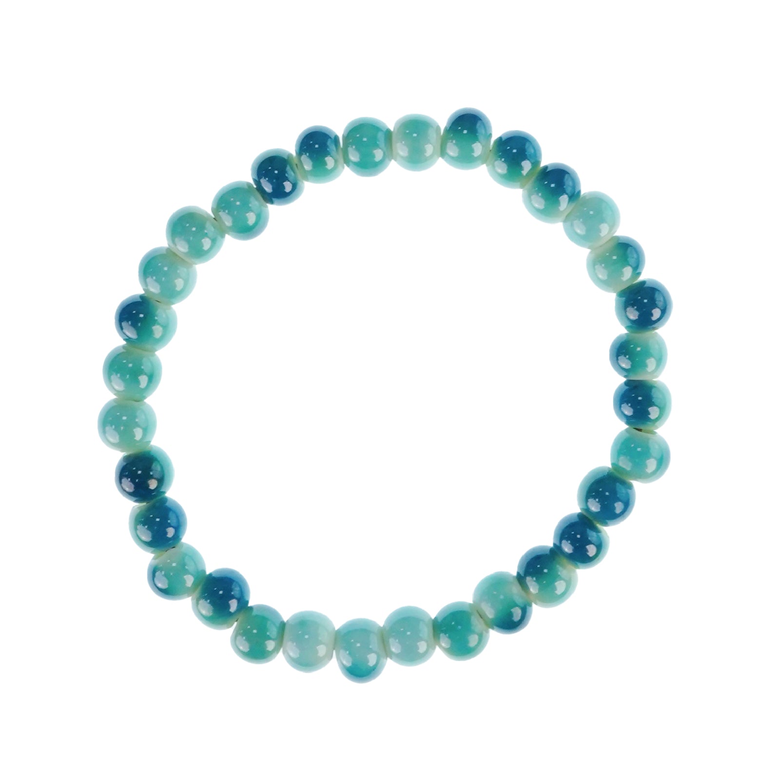 Handmade Beaded Bracelet for Women, Blue Gradient Round Bead Stretch Bracelet, Boho Jewelry Gift