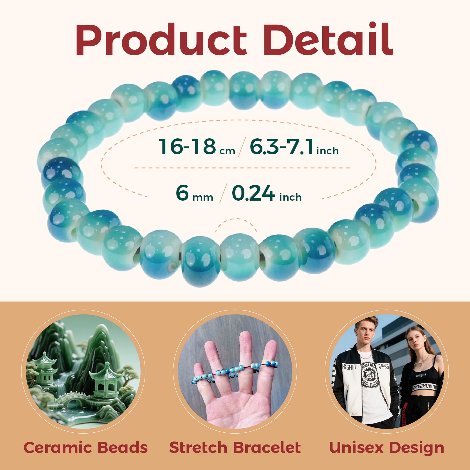 Handmade Beaded Bracelet for Women, Blue Gradient Round Bead Stretch Bracelet, Boho Jewelry Gift