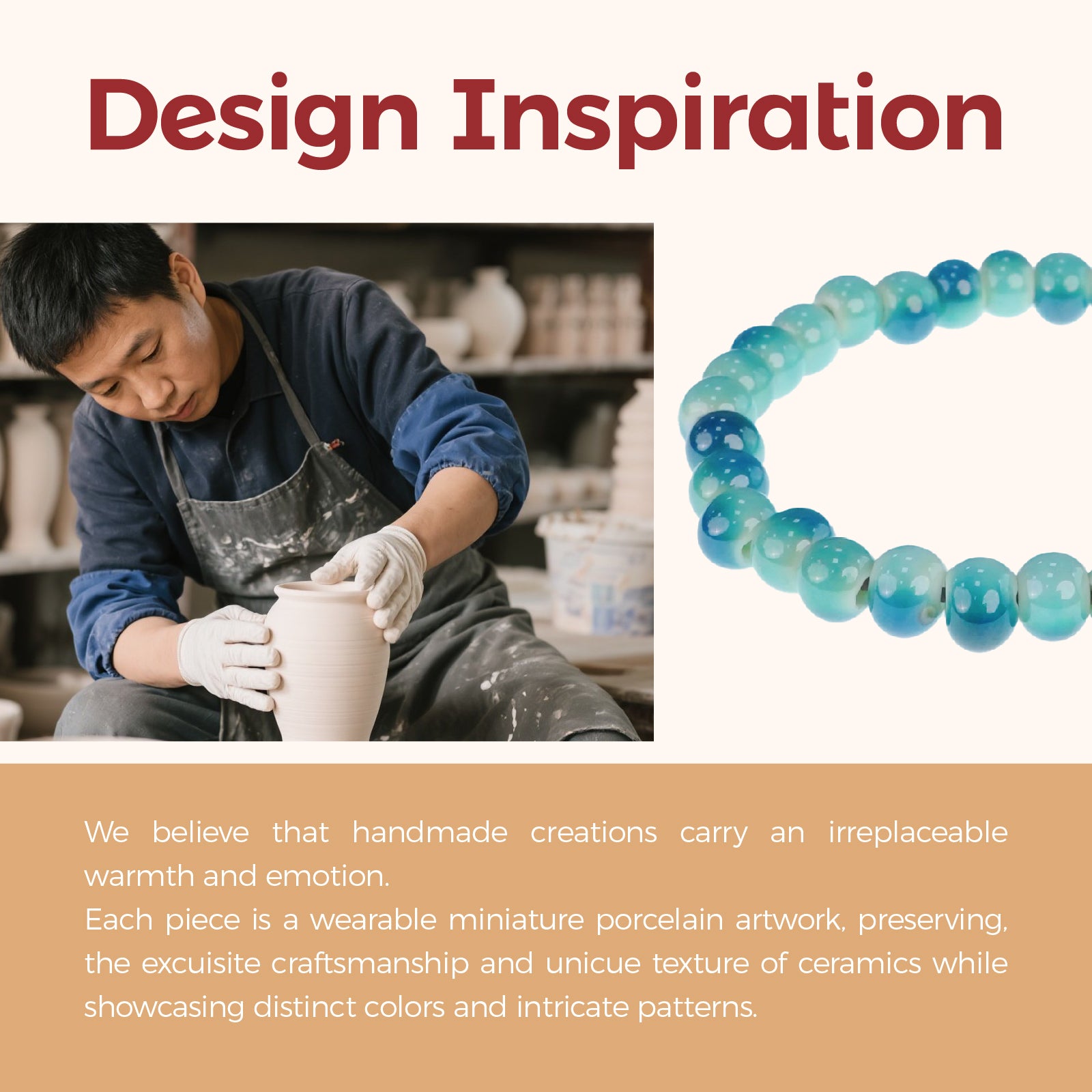 Handmade Beaded Bracelet for Women, Blue Gradient Round Bead Stretch Bracelet, Boho Jewelry Gift