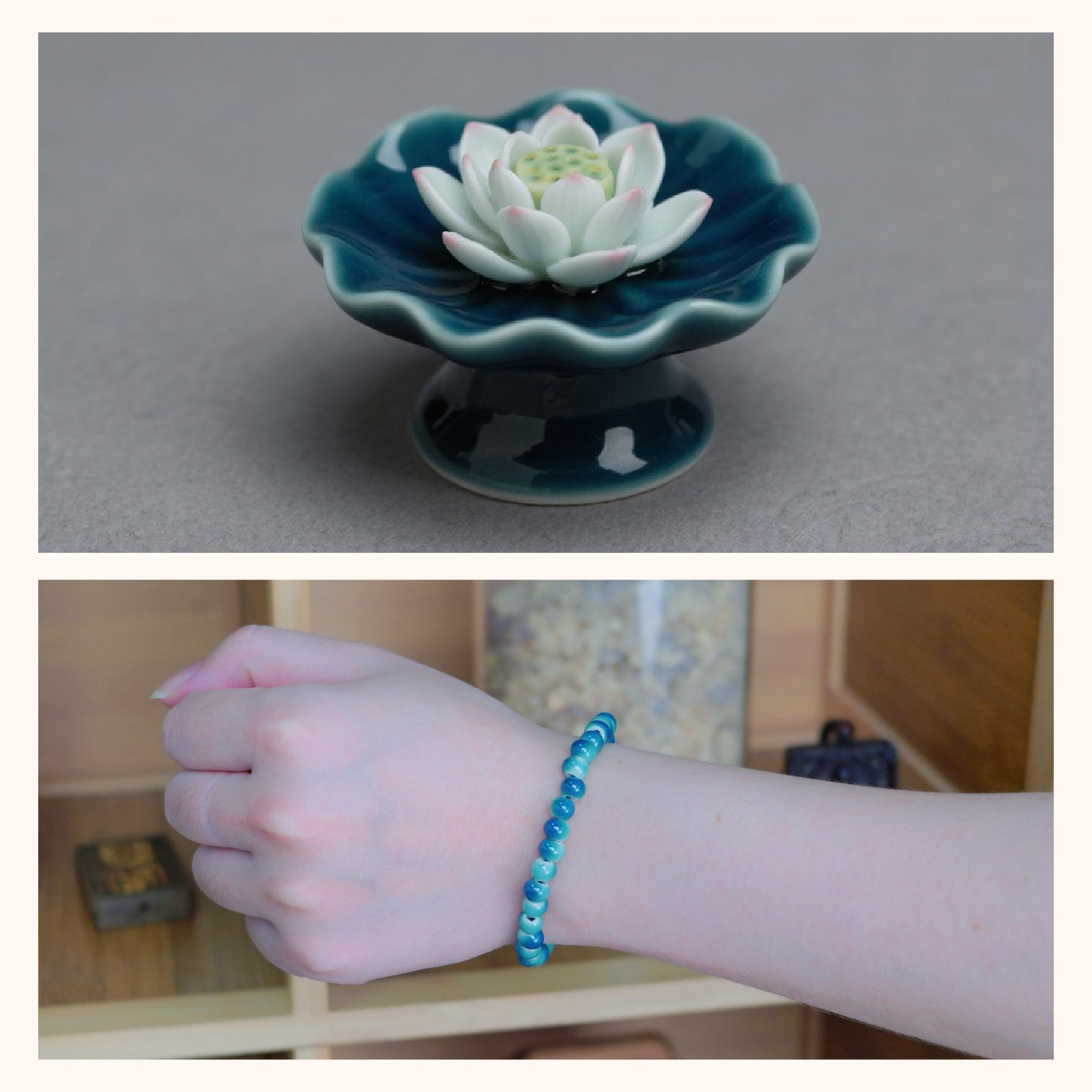 Handmade Beaded Bracelet for Women, Blue Gradient Round Bead Stretch Bracelet, Boho Jewelry Gift