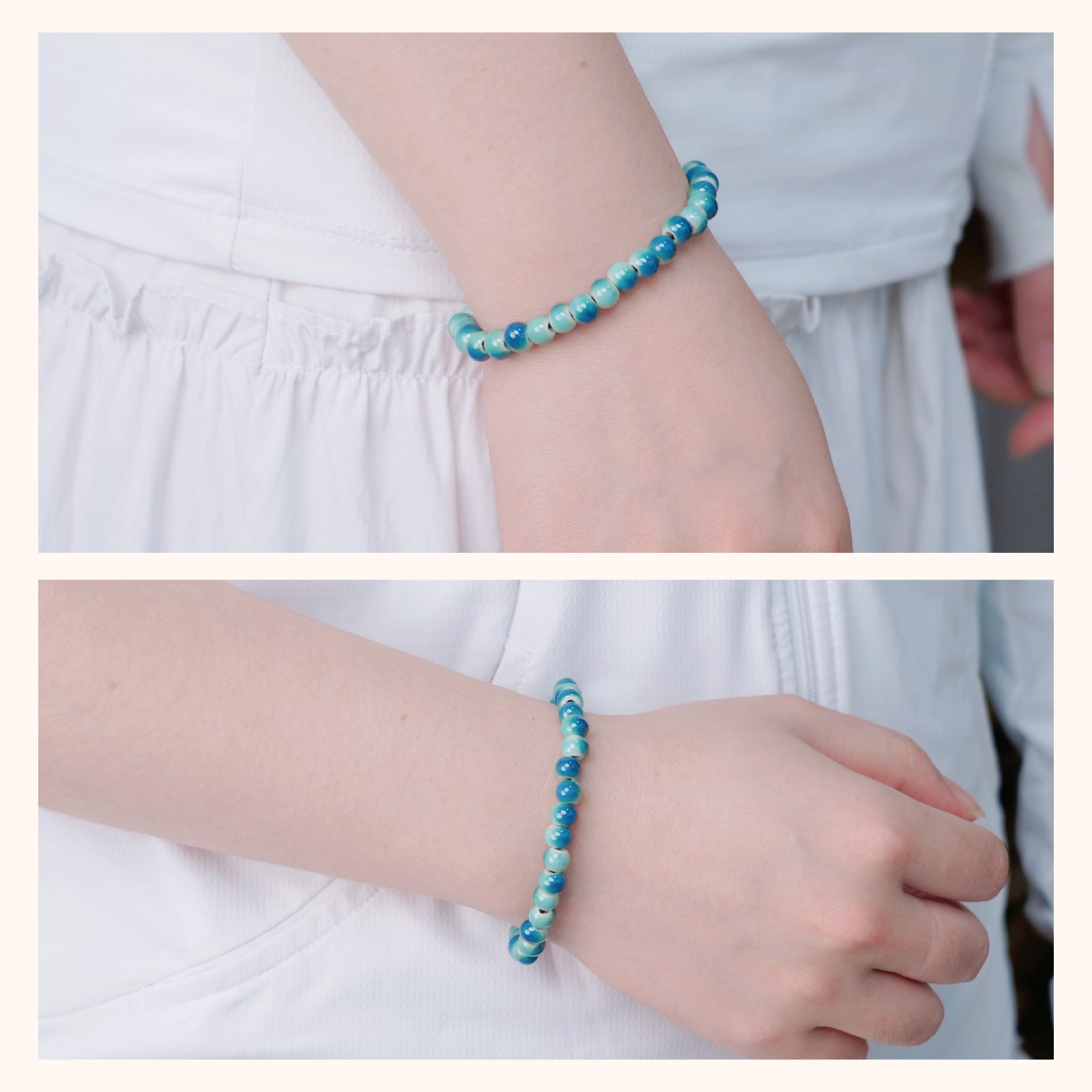 Handmade Beaded Bracelet for Women, Blue Gradient Round Bead Stretch Bracelet, Boho Jewelry Gift