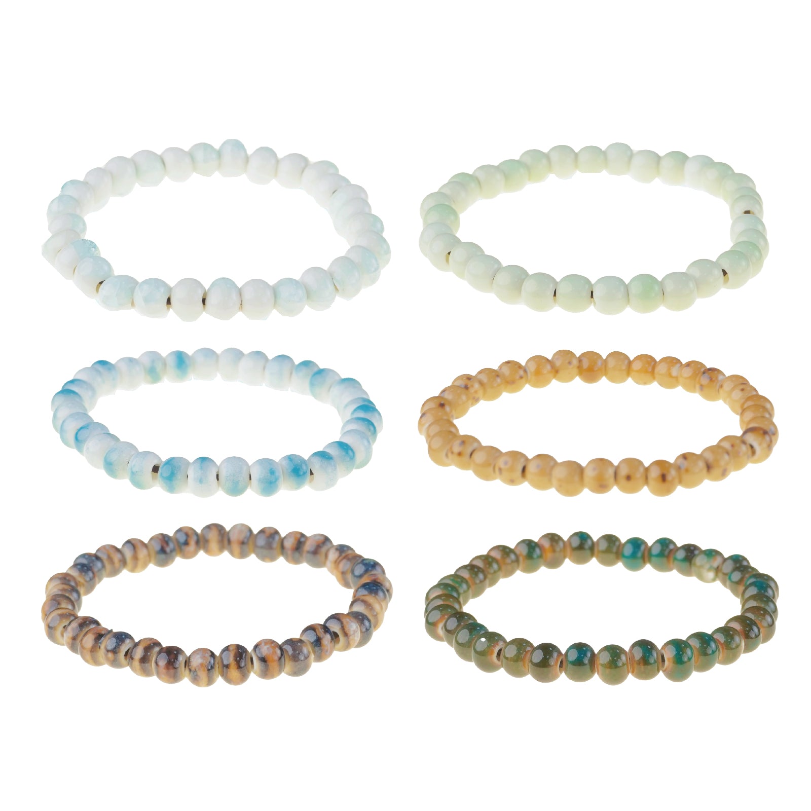 6 Pcs Handmade Ceramic Bead Bracelets Set, Colorful Elastic Stretch Stackable Bracelets for Women Men, Boho Jewelry Gift