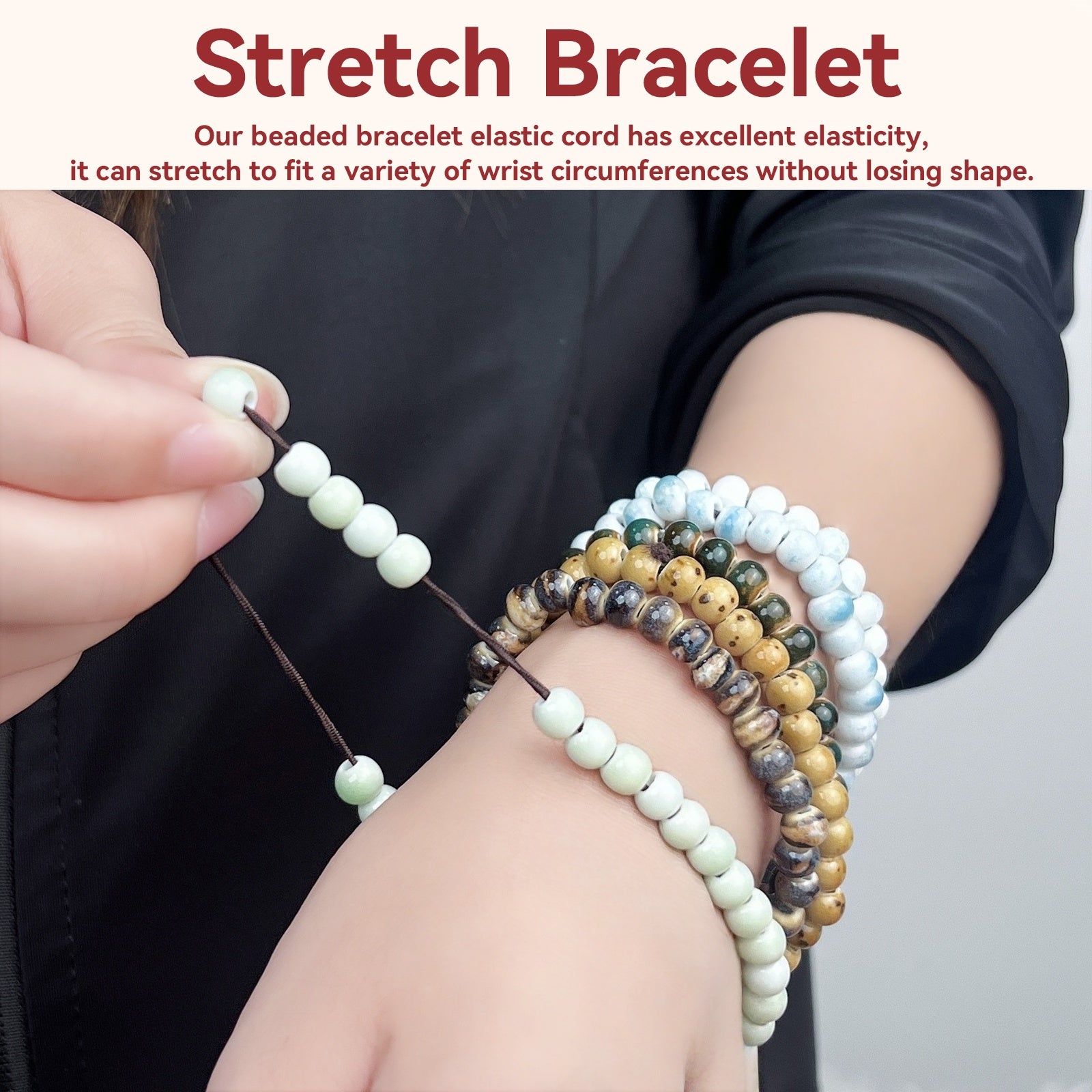 6 Pcs Handmade Ceramic Bead Bracelets Set, Colorful Elastic Stretch Stackable Bracelets for Women Men, Boho Jewelry Gift