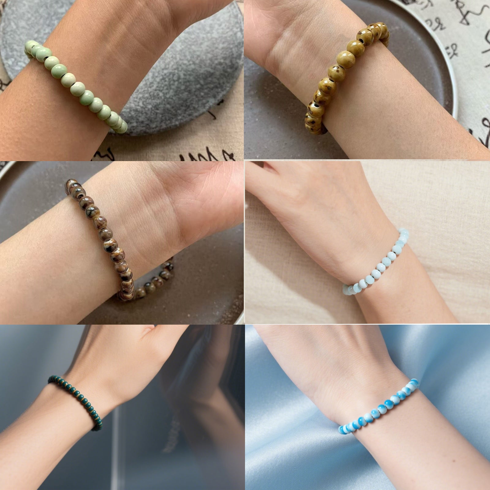 6 Pcs Handmade Ceramic Bead Bracelets Set, Colorful Elastic Stretch Stackable Bracelets for Women Men, Boho Jewelry Gift