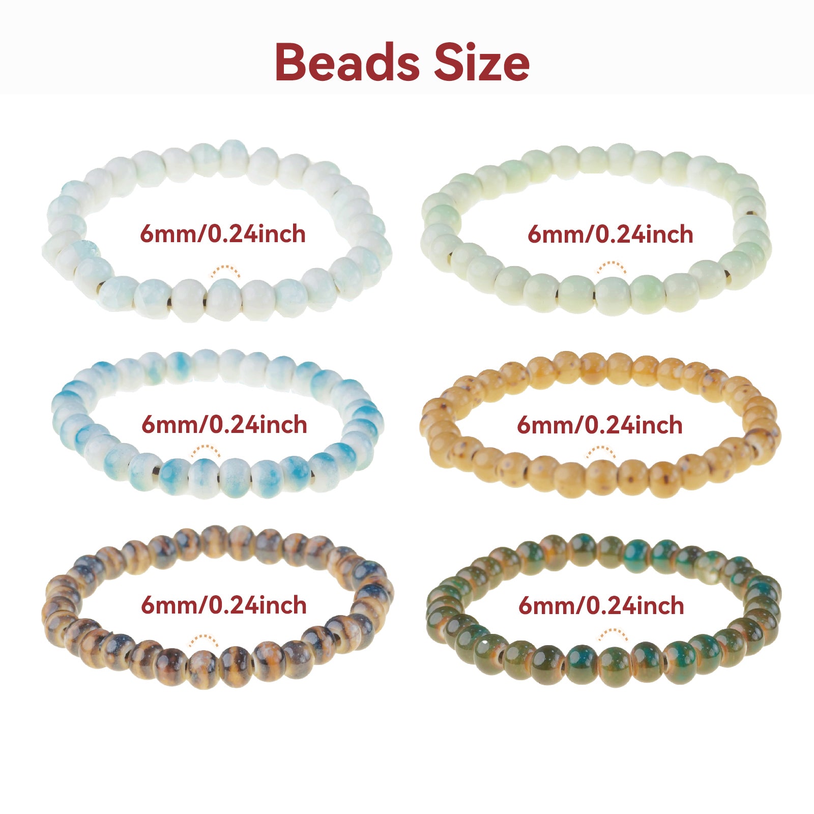 6 Pcs Handmade Ceramic Bead Bracelets Set, Colorful Elastic Stretch Stackable Bracelets for Women Men, Boho Jewelry Gift