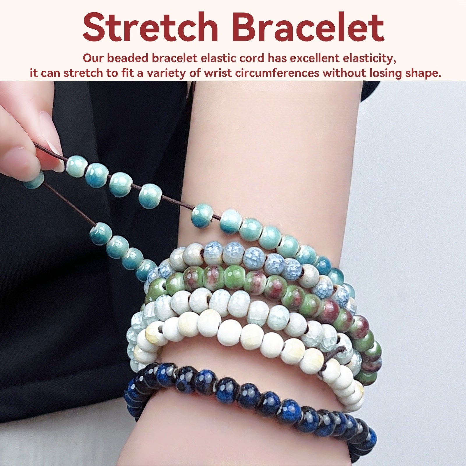 Handmade Ceramic Bead Stretch Bracelets Set, 6pcs Elastic Stackable Boho Bracelets for Women, Colorful Beaded Jewelry Gift