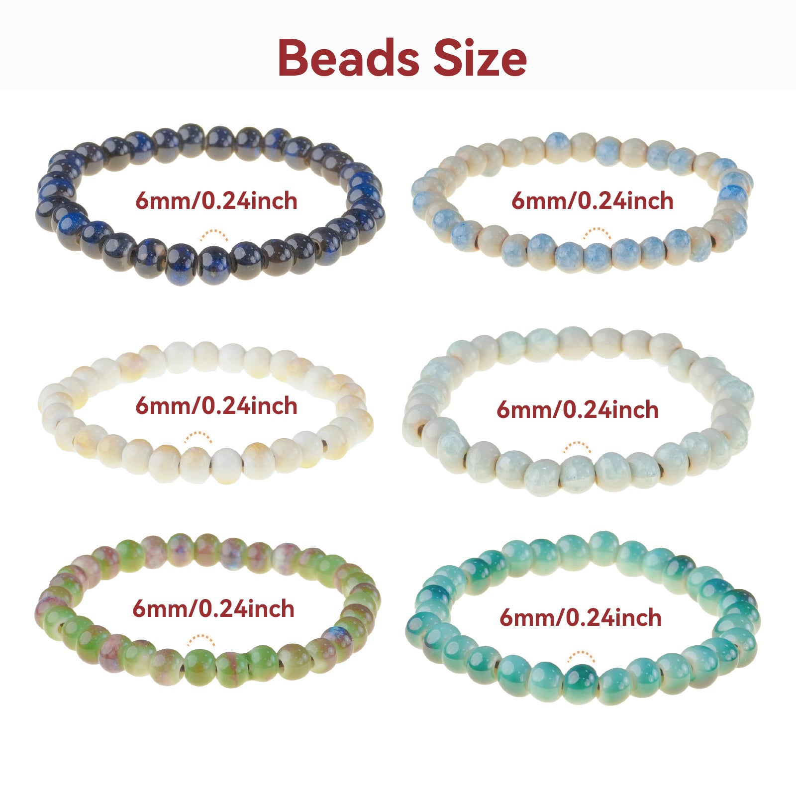 Handmade Ceramic Bead Stretch Bracelets Set, 6pcs Elastic Stackable Boho Bracelets for Women, Colorful Beaded Jewelry Gift