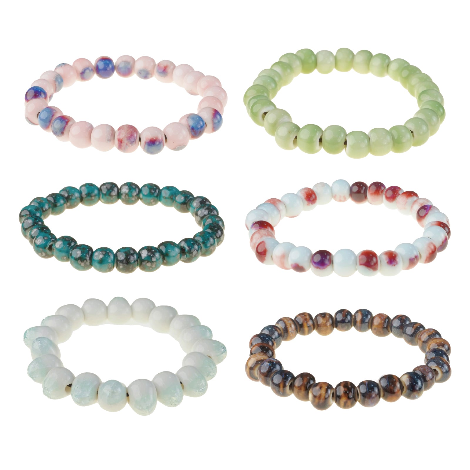 Multicolor Handmade Ceramic Bead Stretch Bracelets, Elastic Adjustable Stackable Boho Jewelry for Women