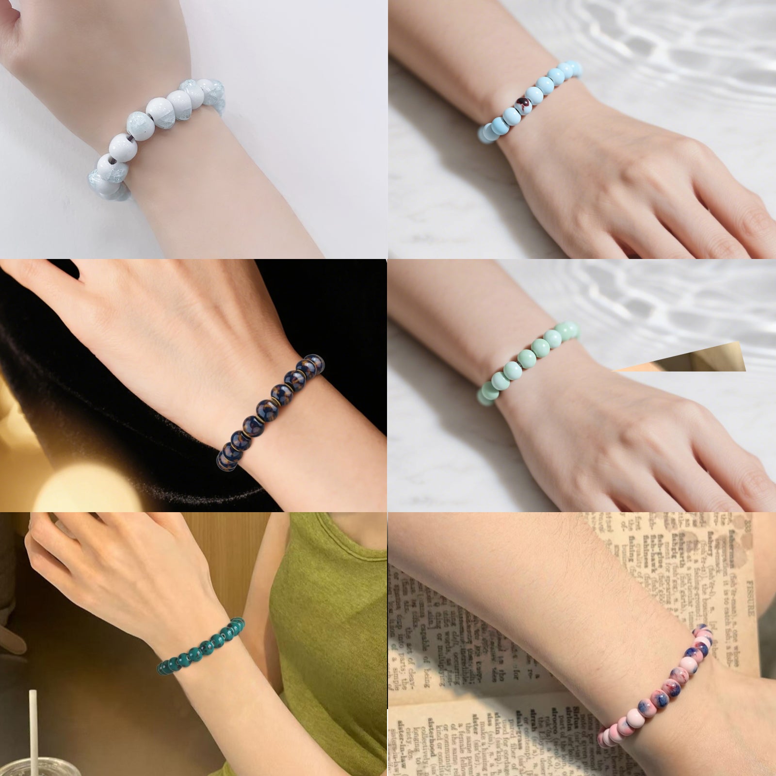 Multicolor Handmade Ceramic Bead Stretch Bracelets, Elastic Adjustable Stackable Boho Jewelry for Women