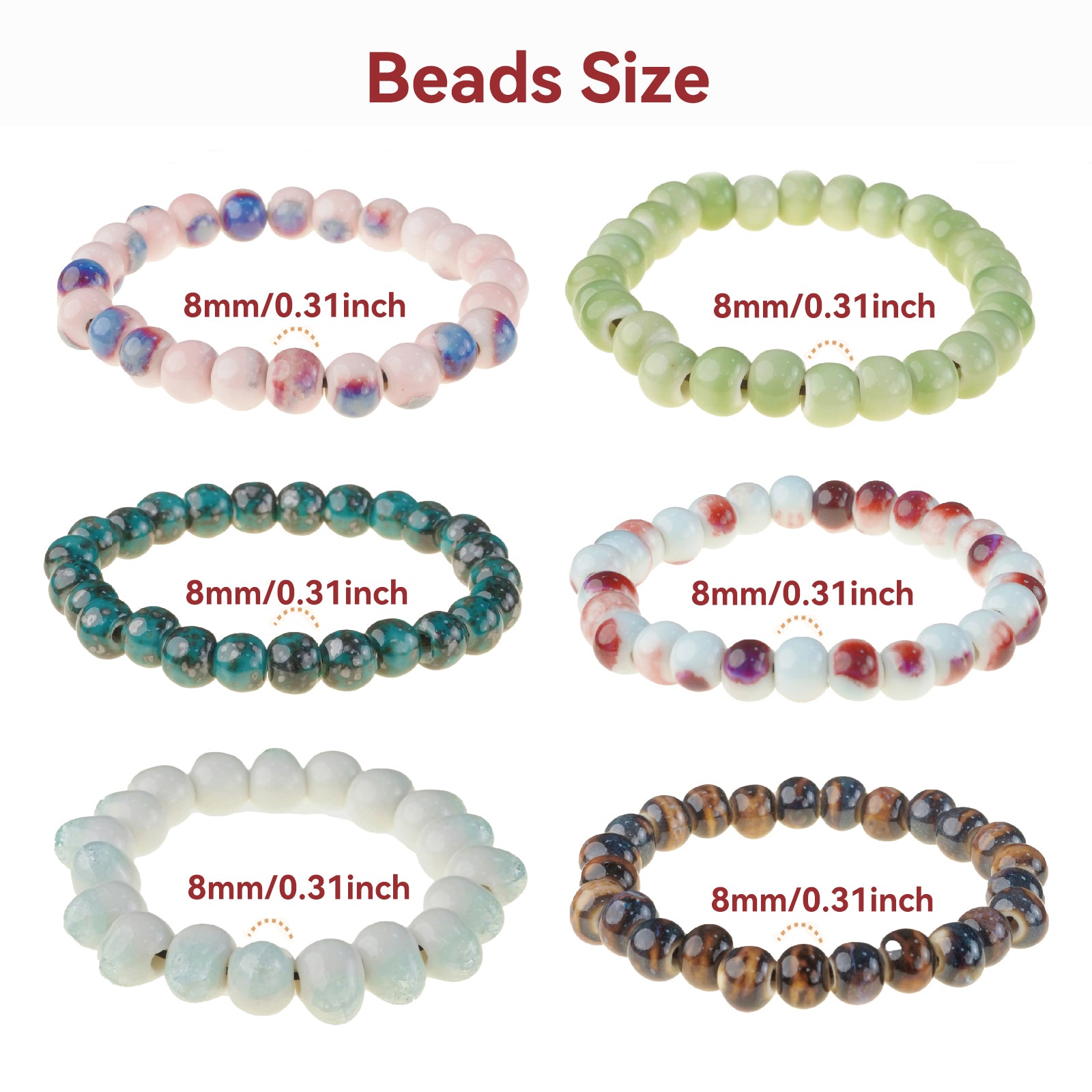 Multicolor Handmade Ceramic Bead Stretch Bracelets, Elastic Adjustable Stackable Boho Jewelry for Women