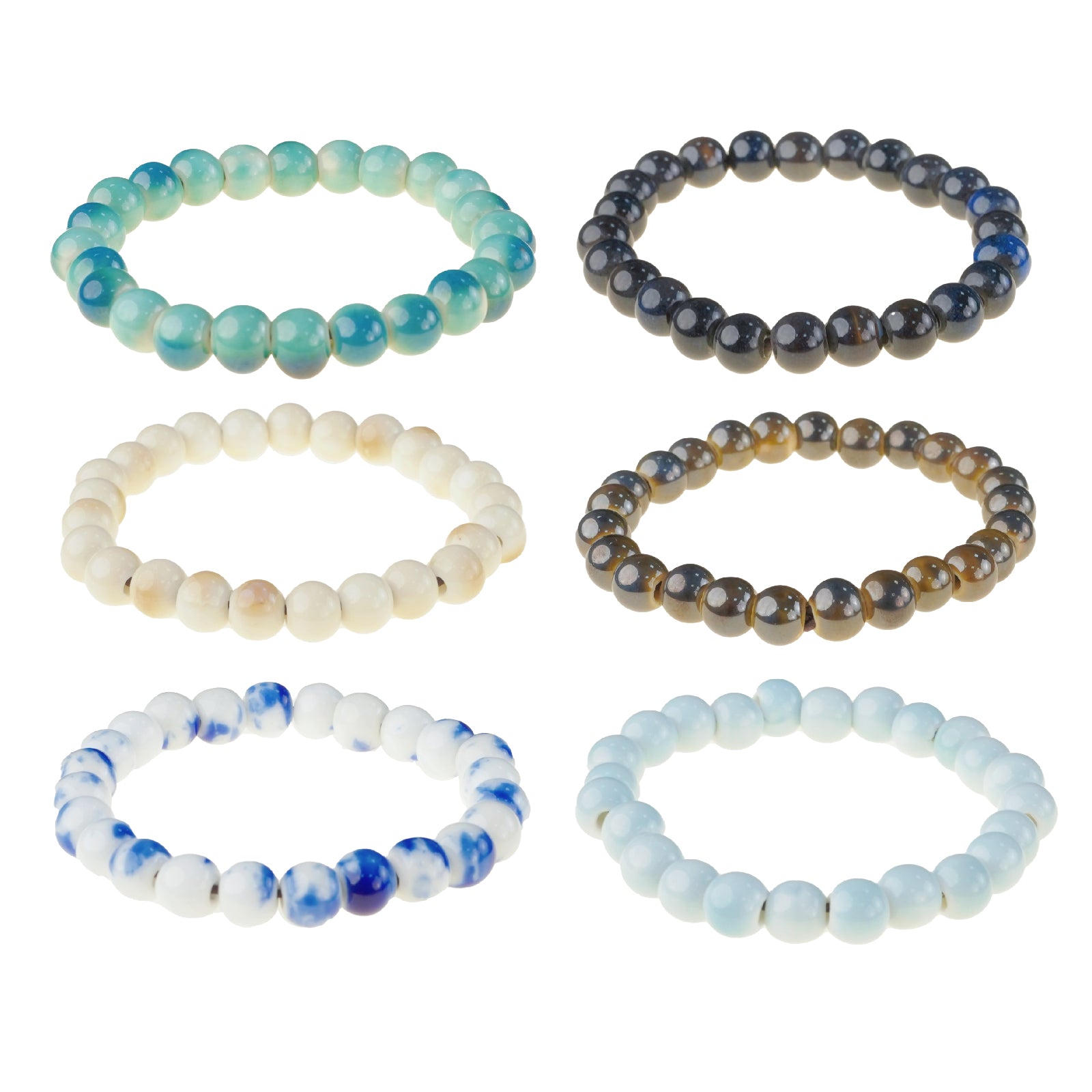 6 Pcs Ceramic Bead Bracelets Set, Multicolor Elastic Stretch Stackable Bracelets for Women Men, Boho Jewelry Gift