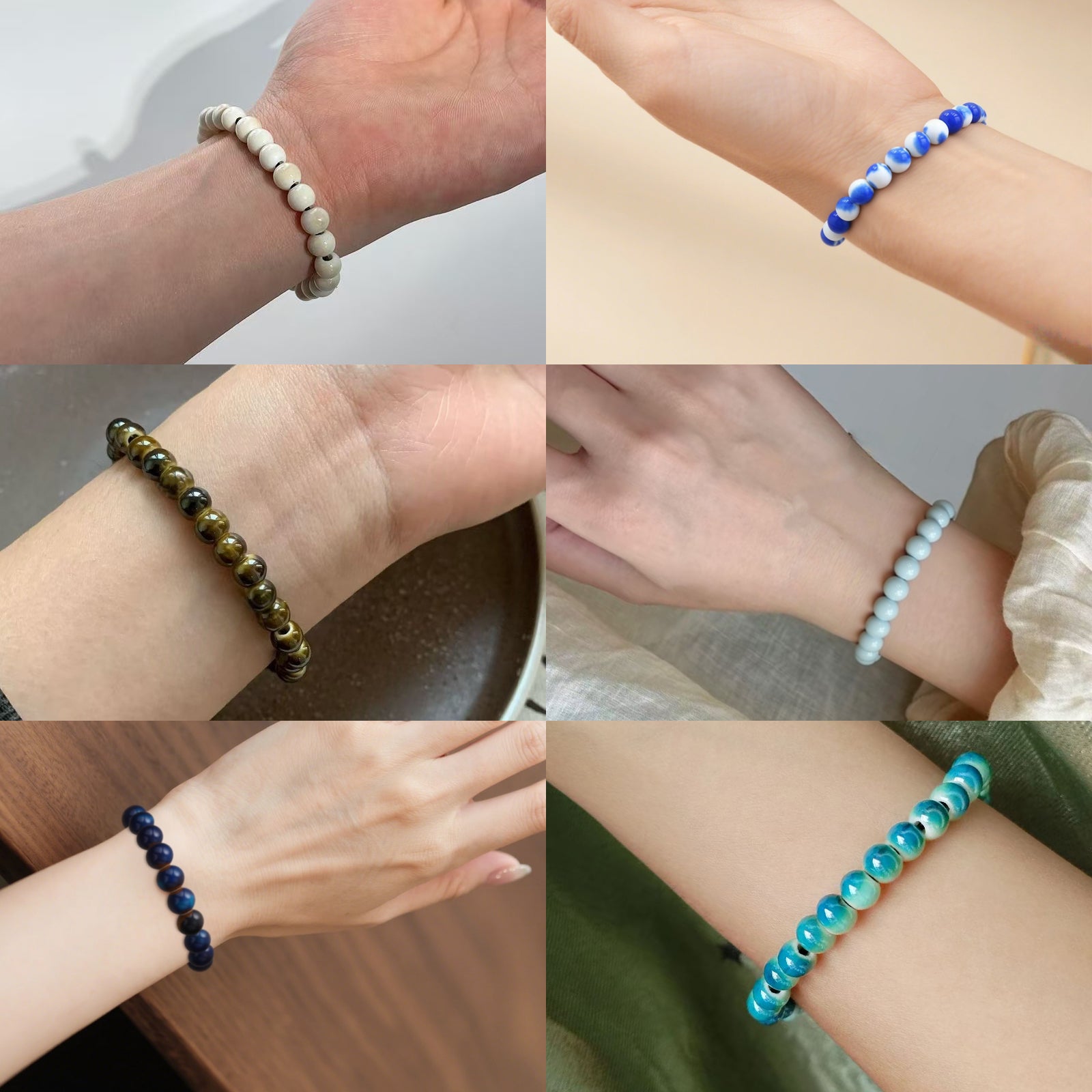 6 Pcs Ceramic Bead Bracelets Set, Multicolor Elastic Stretch Stackable Bracelets for Women Men, Boho Jewelry Gift