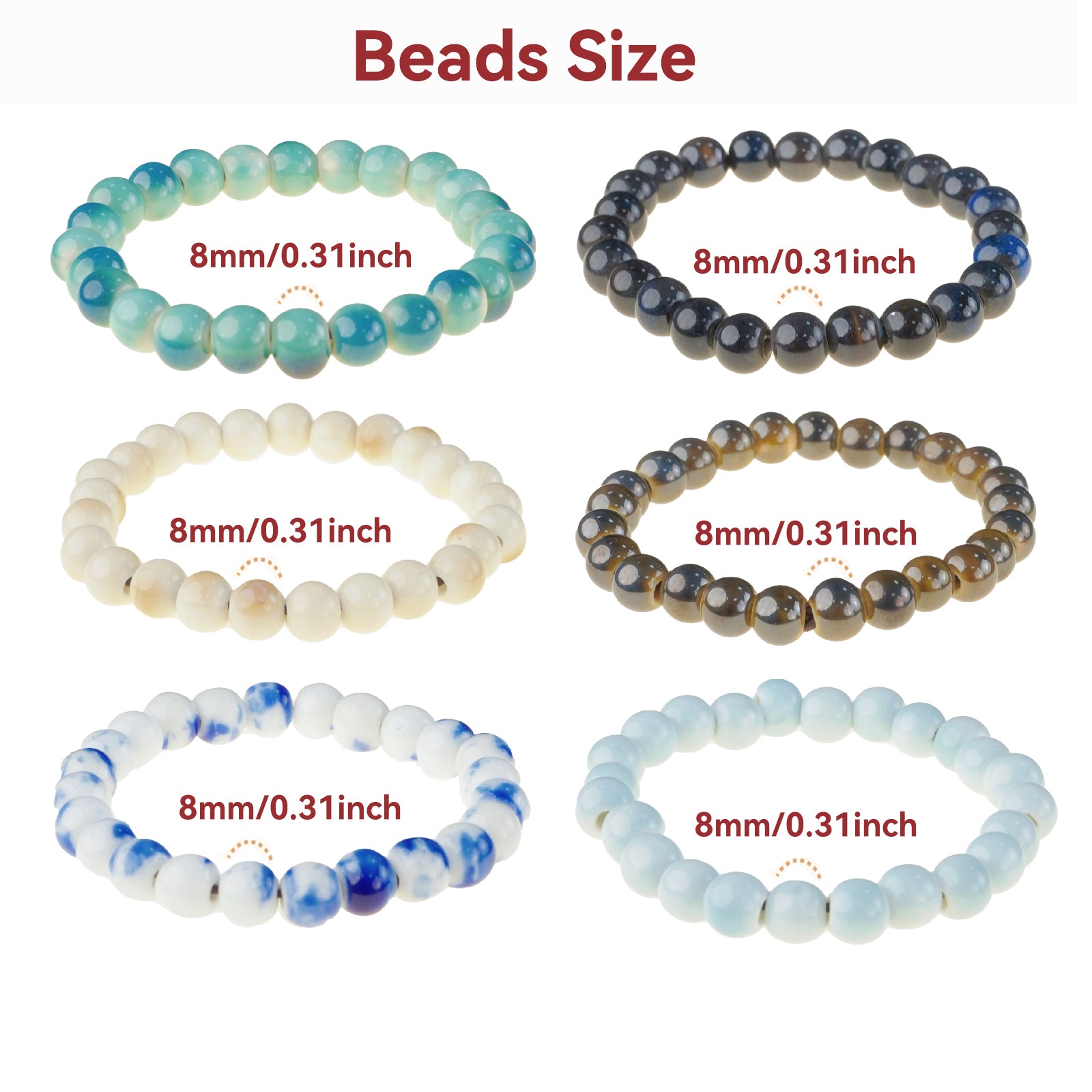 6 Pcs Ceramic Bead Bracelets Set, Multicolor Elastic Stretch Stackable Bracelets for Women Men, Boho Jewelry Gift