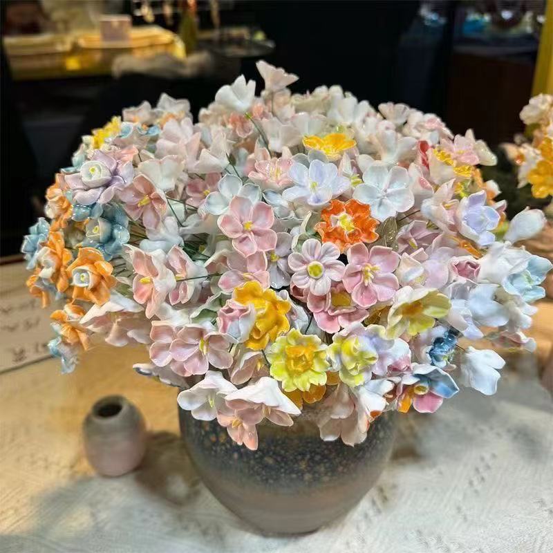 Handmade Ceramic Flowers / Vase ,Decorative Flower forHome Party Wedding Anniversary Festival, Gifts, Life like Artificial Flower, Vibrant Faux Flowers