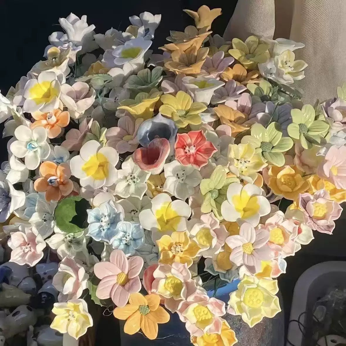Handmade Ceramic Flowers / Vase ,Decorative Flower forHome Party Wedding Anniversary Festival, Gifts, Life like Artificial Flower, Vibrant Faux Flowers