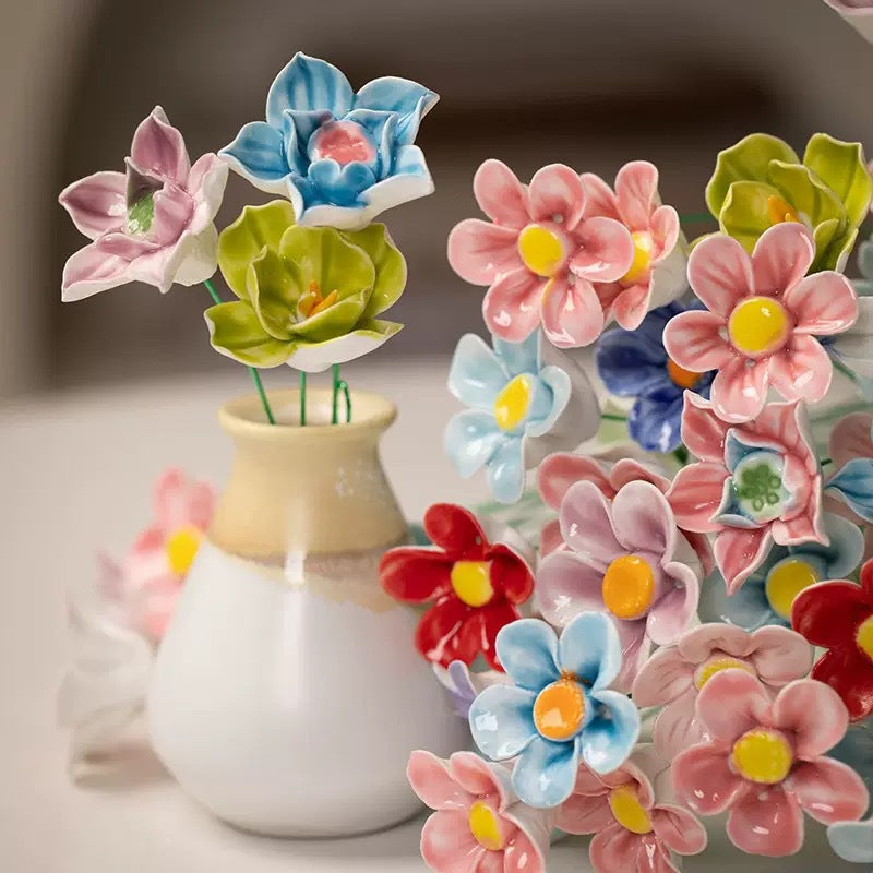 Handmade Ceramic Flowers / Vase ,Decorative Flower forHome Party Wedding Anniversary Festival, Gifts, Life like Artificial Flower, Vibrant Faux Flowers