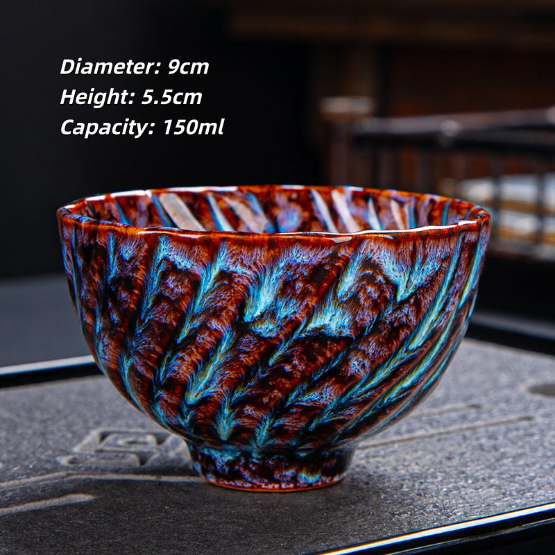 Jianzhan Ceramic Tea Cup, Artistic Glaze Teacup for Tea Tasting, Unique Handcrafted Chinese Tea Ceremony Cup