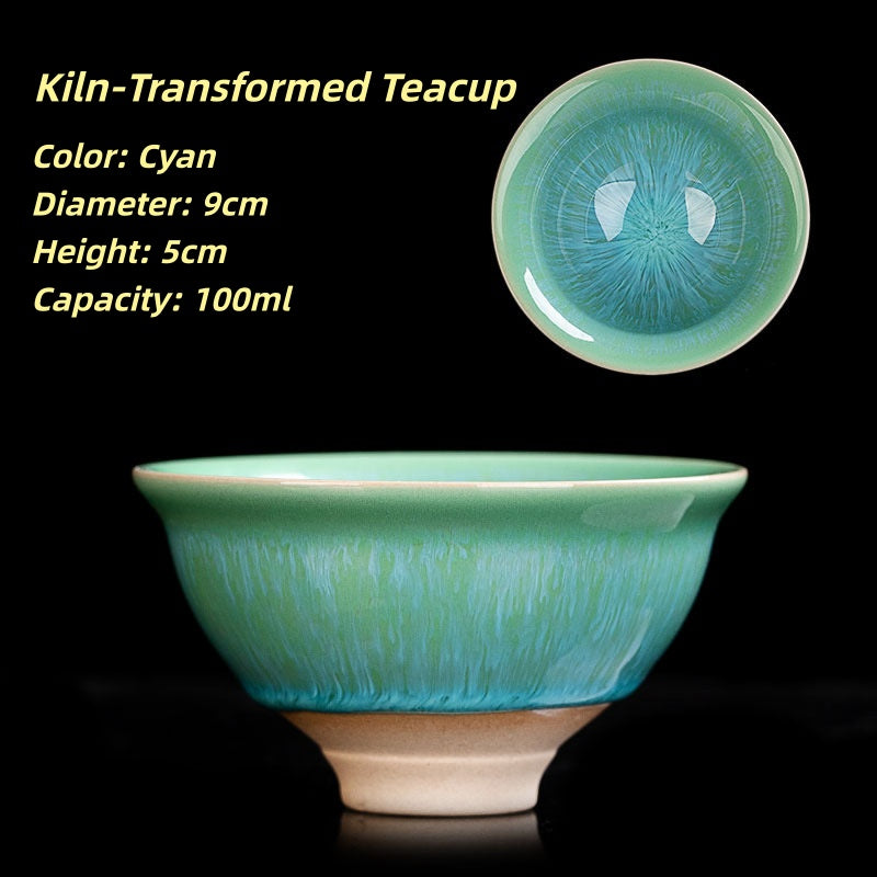Heat-Resistant Ceramic Tea Cup - Comfortable Grip Handle, Ru Kiln Ceramic Teacup Spill-Proof Rim