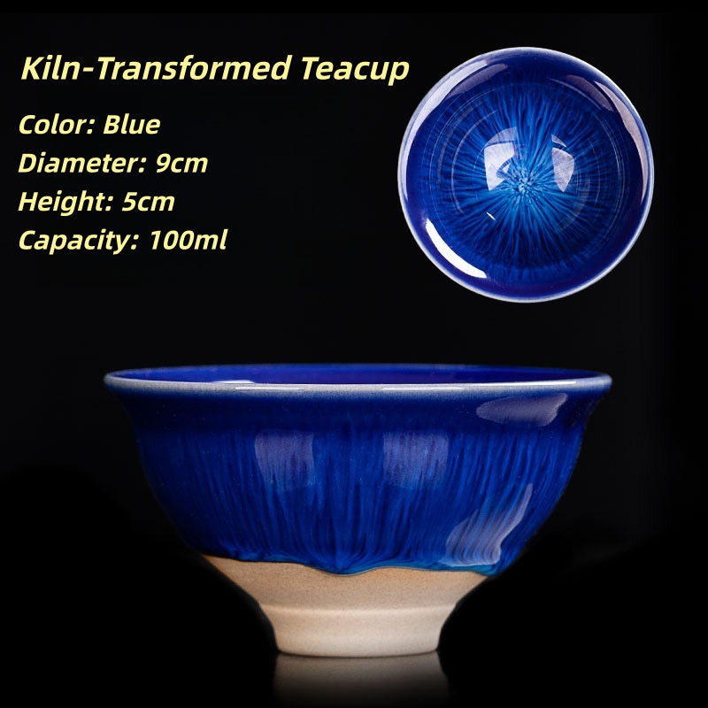 Heat-Resistant Ceramic Tea Cup - Comfortable Grip Handle, Ru Kiln Ceramic Teacup Spill-Proof Rim