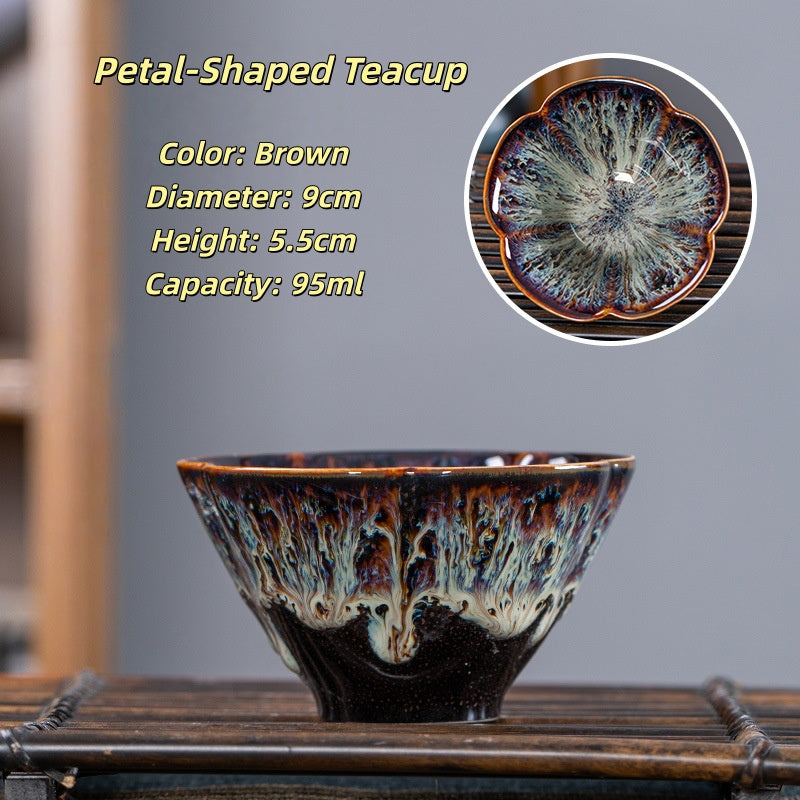 Heat-Resistant Ceramic Tea Cup - Comfortable Grip Handle, Ru Kiln Ceramic Teacup Spill-Proof Rim