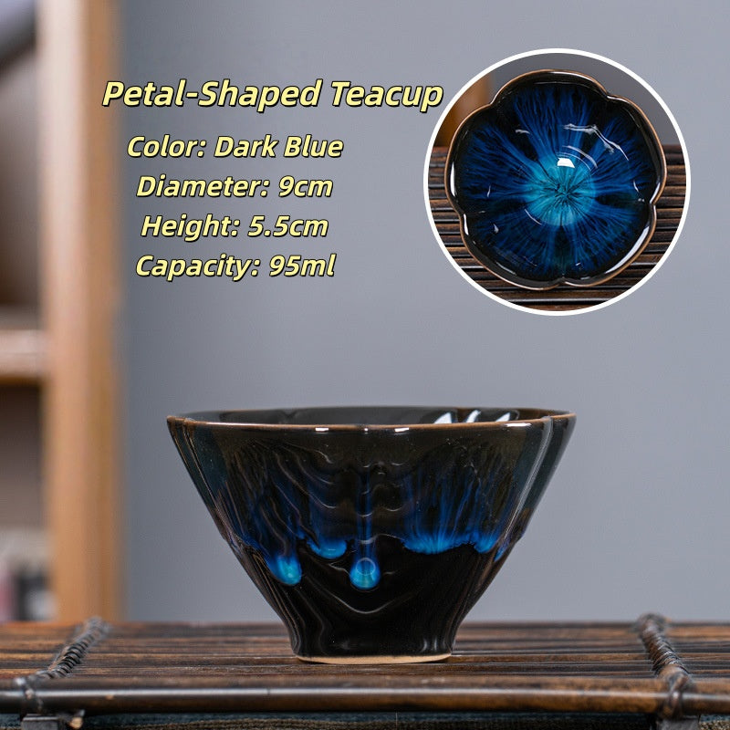 Heat-Resistant Ceramic Tea Cup - Comfortable Grip Handle, Ru Kiln Ceramic Teacup Spill-Proof Rim