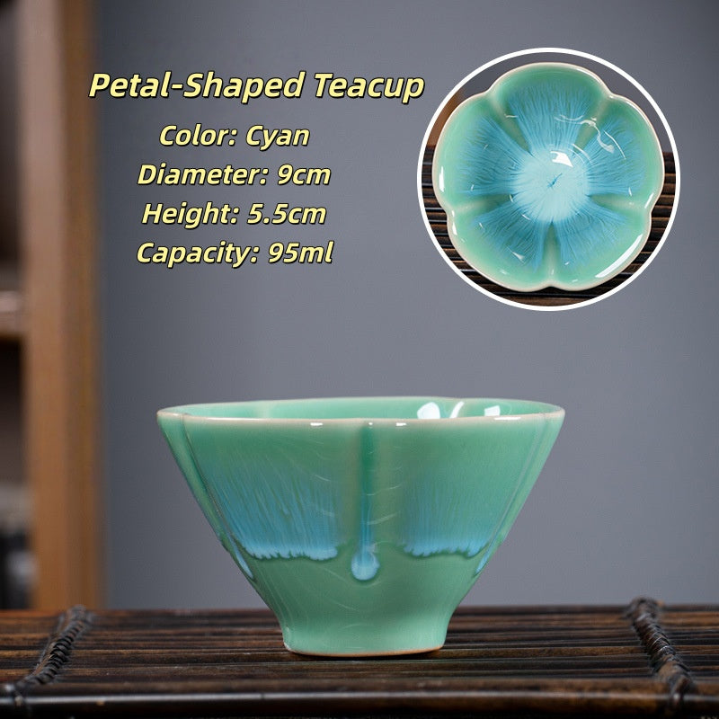 Heat-Resistant Ceramic Tea Cup - Comfortable Grip Handle, Ru Kiln Ceramic Teacup Spill-Proof Rim