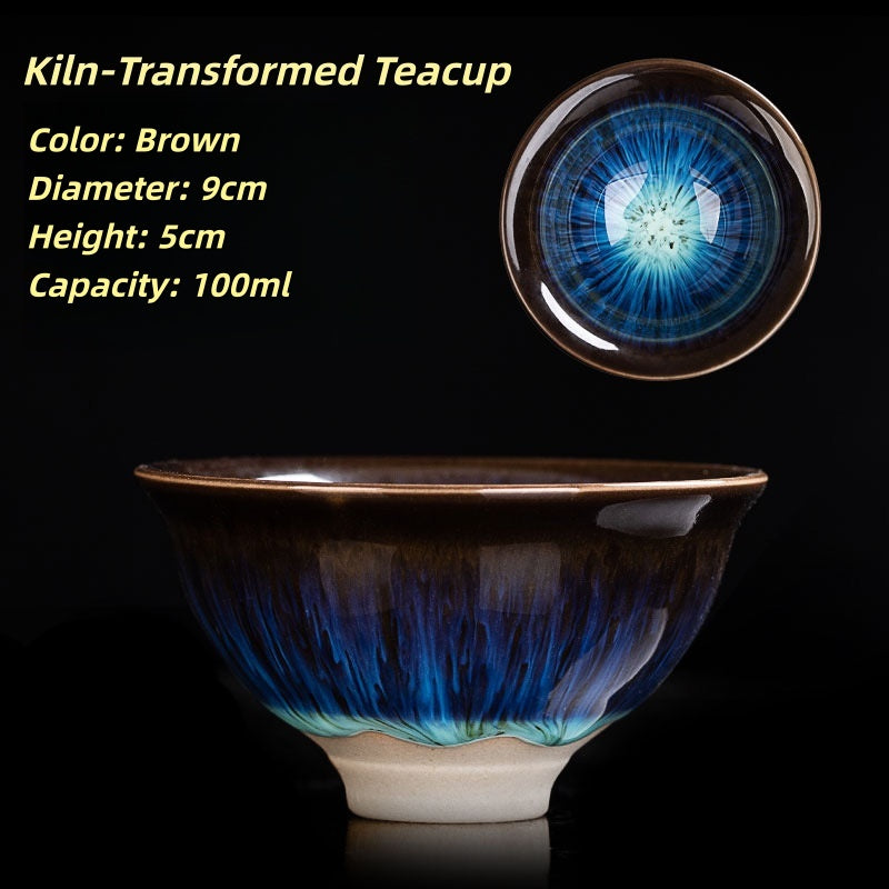 Heat-Resistant Ceramic Tea Cup - Comfortable Grip Handle, Ru Kiln Ceramic Teacup Spill-Proof Rim