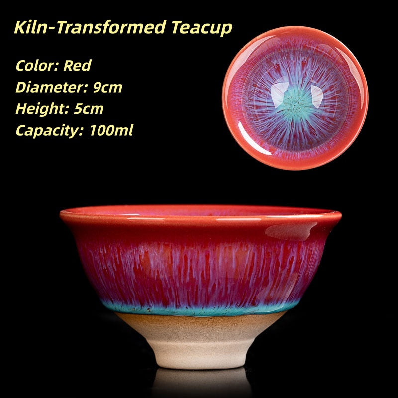 Heat-Resistant Ceramic Tea Cup - Comfortable Grip Handle, Ru Kiln Ceramic Teacup Spill-Proof Rim