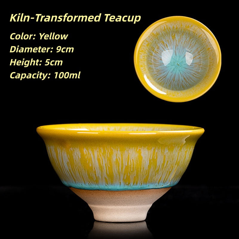 Heat-Resistant Ceramic Tea Cup - Comfortable Grip Handle, Ru Kiln Ceramic Teacup Spill-Proof Rim
