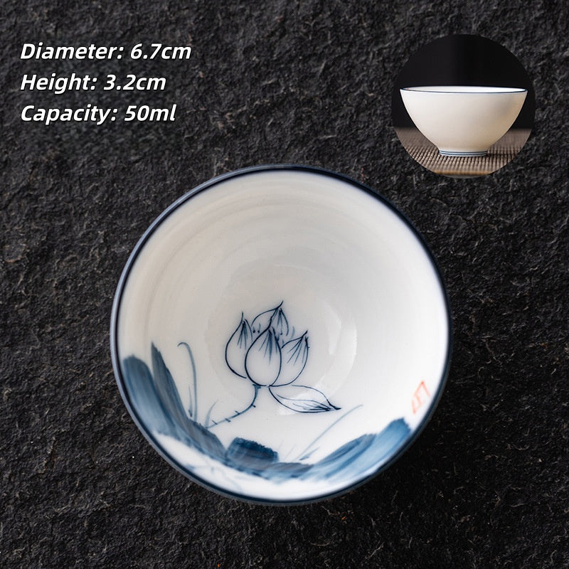 Blue and White Jianzhan Tea Cups Set, Ceramic Teacups for Tea Tasting, Traditional Chinese Tea Ceremony Cups