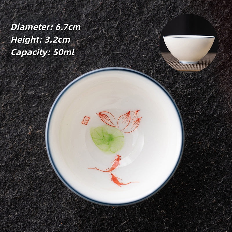 Blue and White Jianzhan Tea Cups Set, Ceramic Teacups for Tea Tasting, Traditional Chinese Tea Ceremony Cups