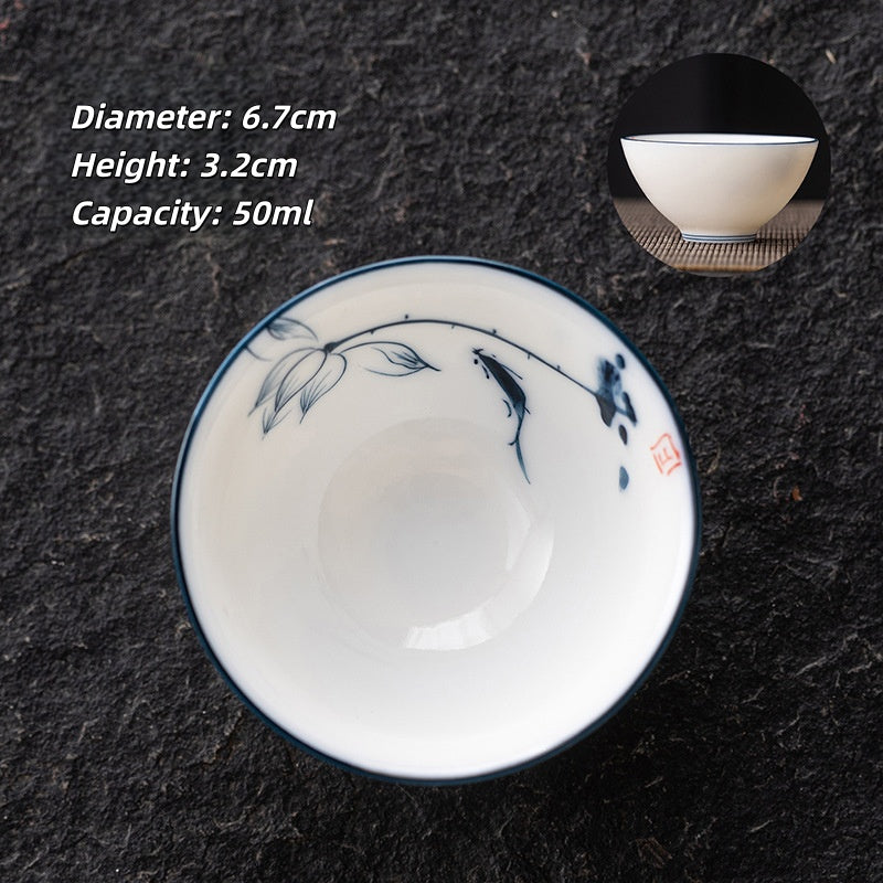 Blue and White Jianzhan Tea Cups Set, Ceramic Teacups for Tea Tasting, Traditional Chinese Tea Ceremony Cups