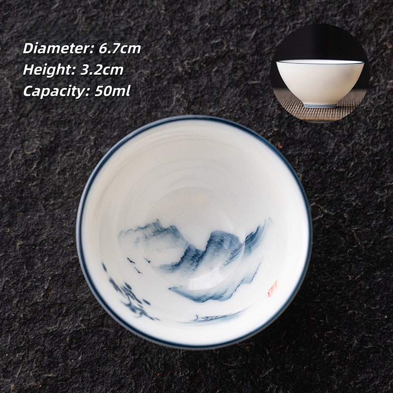 Blue and White Jianzhan Tea Cups Set, Ceramic Teacups for Tea Tasting, Traditional Chinese Tea Ceremony Cups