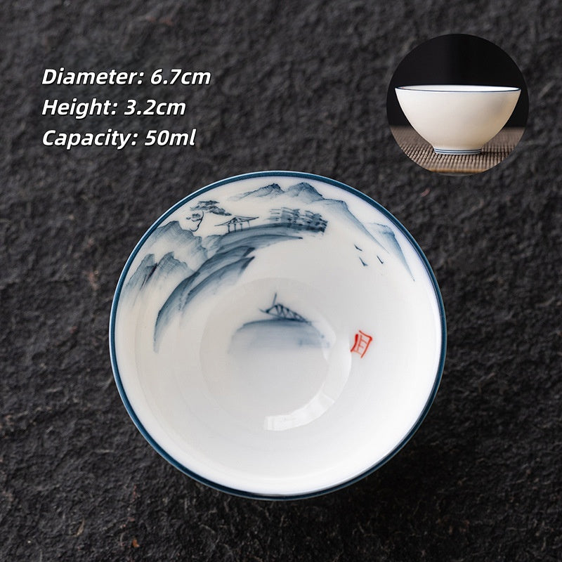 Blue and White Jianzhan Tea Cups Set, Ceramic Teacups for Tea Tasting, Traditional Chinese Tea Ceremony Cups