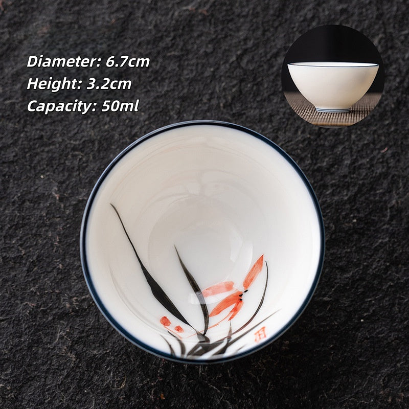 Blue and White Jianzhan Tea Cups Set, Ceramic Teacups for Tea Tasting, Traditional Chinese Tea Ceremony Cups