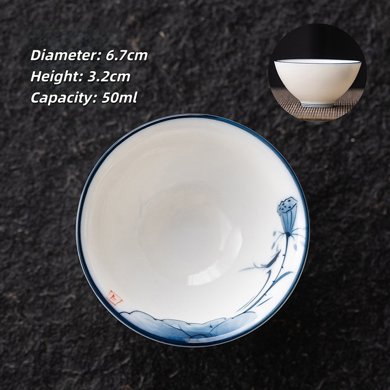 Blue and White Jianzhan Tea Cups Set, Ceramic Teacups for Tea Tasting, Traditional Chinese Tea Ceremony Cups