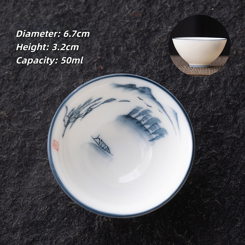Blue and White Jianzhan Tea Cups Set, Ceramic Teacups for Tea Tasting, Traditional Chinese Tea Ceremony Cups