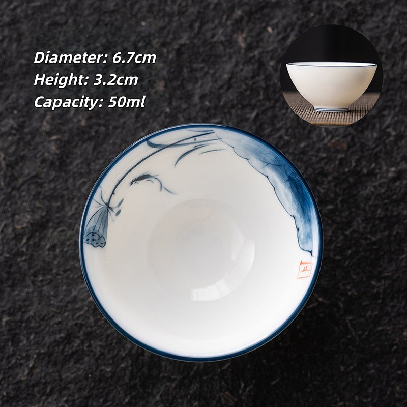 Blue and White Jianzhan Tea Cups Set, Ceramic Teacups for Tea Tasting, Traditional Chinese Tea Ceremony Cups