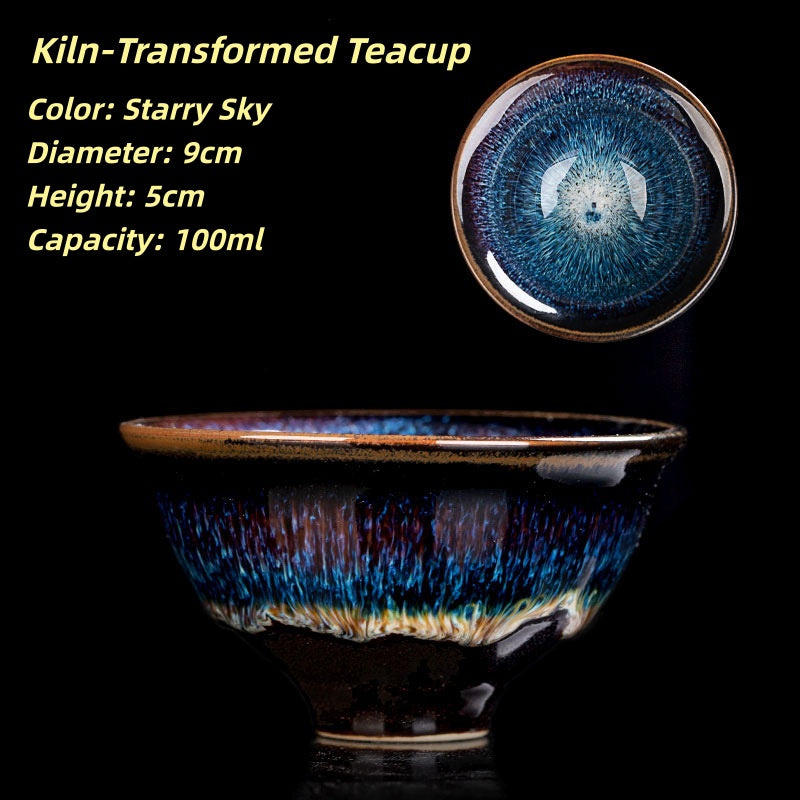 Heat-Resistant Ceramic Tea Cup - Comfortable Grip Handle, Ru Kiln Ceramic Teacup Spill-Proof Rim