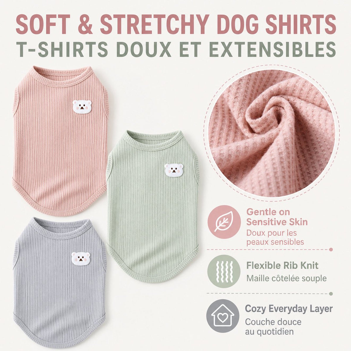 Axxlern Design 3PK Dog Shirts for Small Dogs, Cozy Tank Tops