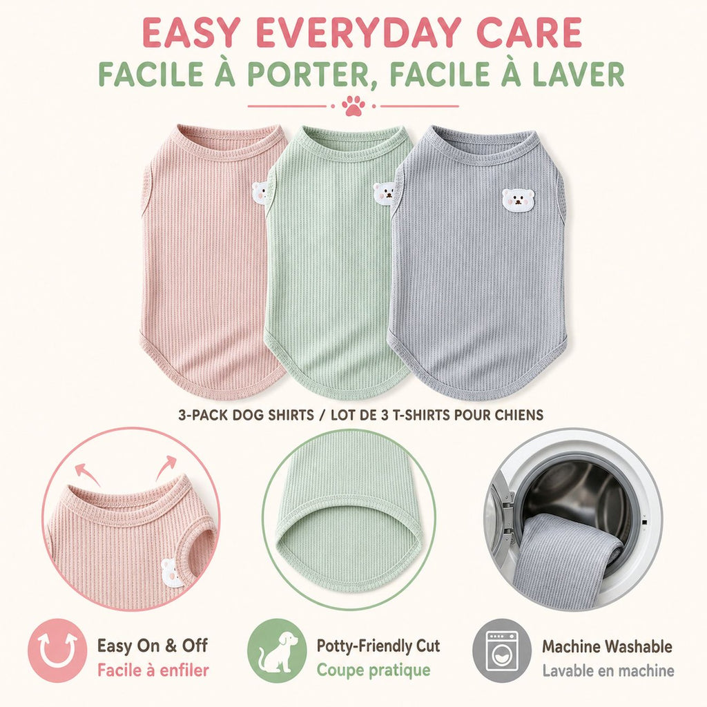 Axxlern Design 3PK Dog Shirts for Small Dogs, Cozy Tank Tops
