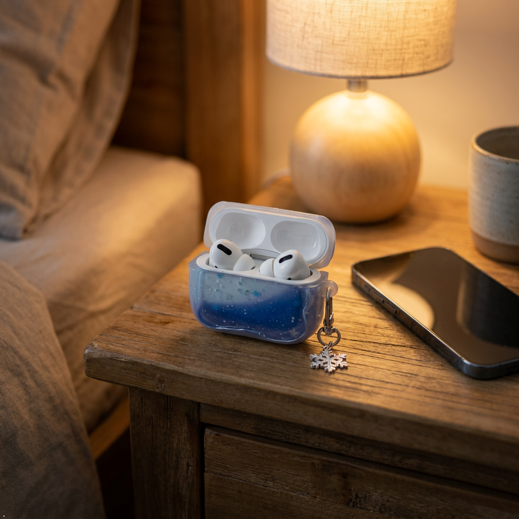 Cute Blue Snowflake Case for AirPods Pro 3 with Charm and Carabiner
