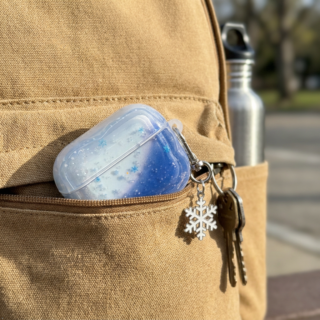 Cute Blue Snowflake Case for AirPods Pro 3 with Charm and Carabiner