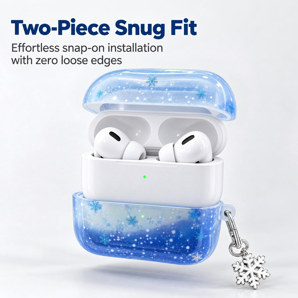 Cute Blue Snowflake Case for AirPods Pro 3 with Charm and Carabiner